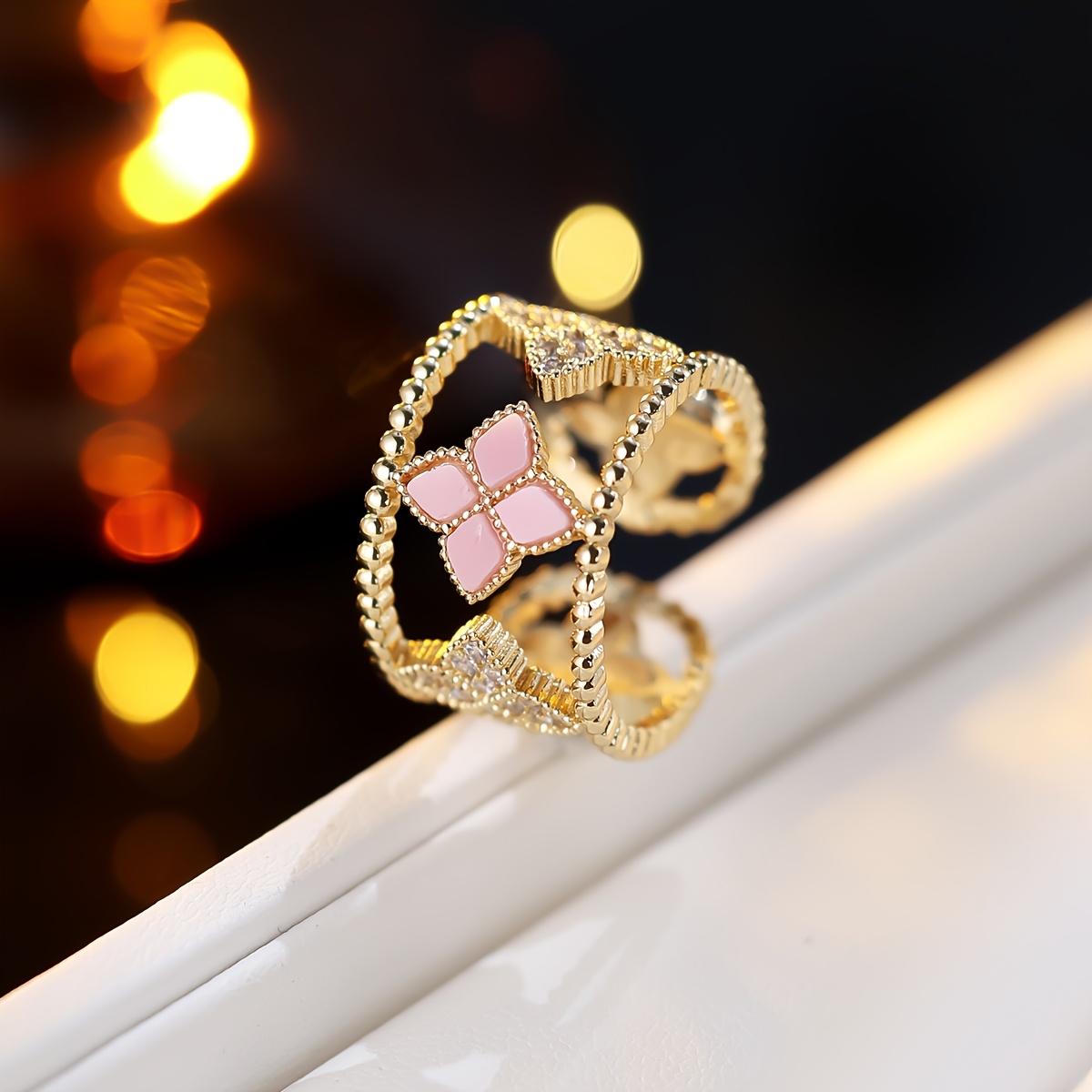 Women's Retro Four-Leaf Clover Open Ring, Unique Design